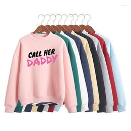 Women's Hoodies CALL HER DADDY Print Woman Sweatshirts Sweet Korean O-neck Knitted Pullover Thick Autumn Winter Candy Color Women Clothing