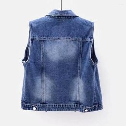 Women's Vests Women Waistcoat Beads Decor Breathable Short Ripped Holes Pure Color Denim Vest Jacket Lady Coat Female Clothing