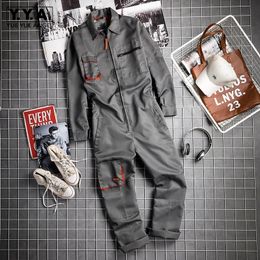 Men's Pants Vintage Harajuka Mens Long Sleeve Cargo Overalls Zipper Fly Pockets Rompers Mens Jumpsuit Fashion Loose Casual Plus Size S-4XL 230831