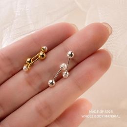 Stud Earrings LAVIFAM Silver 925 Thread Small Screw Bead Earring For Women 4mm Shell Pearl Luxury S925 Sterling Jewellery