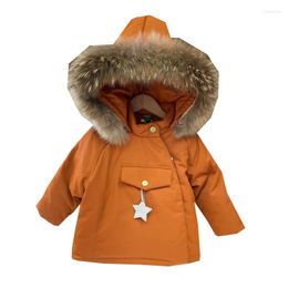 Down Coat Baby Girl Boy Warm Outerwear 2023 Winter Children Jacket Big Fur Collar Kids Clothes Solid Thicken