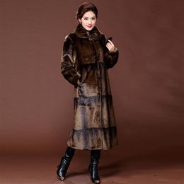 Whole-Gradient Colour Real Mink Coat Long Natural Fur Coats Women Winter Warm Outerwear Luxury Jacket Genuine Leather 5XL S003248E