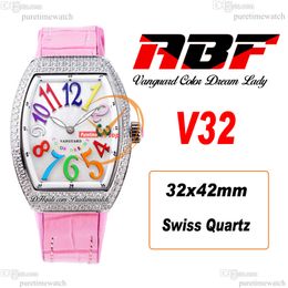 ABF V32 Vanguard Colour Dream Swiss Quartz Chronograph Ladies Watch Womens Diamonds Case MOP Dial Big Number Pink Leather Lady Super Edition Reloj Hombre Puretime H8