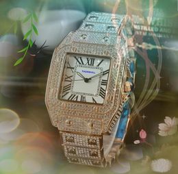 Luxury fashion men women couple watches quartz battery super square roman tank dial clock Iced Out Hip Hop Bling Diamonds Ring Case watch orologio di lusso gifts