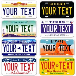 Custom Your Text United States Licence Plate Car Licence Plate Metal Signs Funny Motor Cars Tin Signs Garage Home Gas Station Wall Decor Iron Painting Size 30X20CM w01