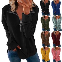Women's T Shirts Long Sleeve For Women Sleeves Quarter 1/4 Zip Pullover Lightweight Casual Solid