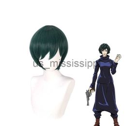 Cosplay Wigs Anime 35cm Maki Zenin Cosplay Wig Anime Jujutsu Kaisen Christmas Dark Green Short Heat Resistant Hair Wigs x0901