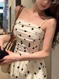 Casual Dresses 2023 Summer Elegant Vintage Midi Dress Women Sleeveless Strap Formal Office Lady Outwear Slim Korean Fashion Chic