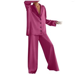 Women's Sleepwear Solid V-Neck Long Sleeved Pajama Home Set Sexy Plus Size Ladies Loungewear Shorts Wear Sleep Suits