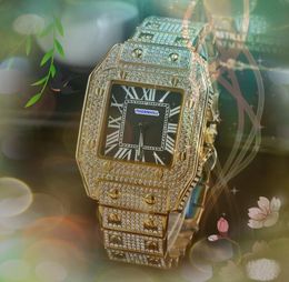 Luxury men women couple watches quartz battery super square roman tank dial clock Iced Out Hip Hop Bling Diamonds Ring Case Rose Gold Silver Automatic Date Watch Gifts