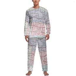 Men's Sleepwear USA Midwest Map Pyjamas Mens Retro Print Soft Spring Long Sleeve Two Piece Room Custom Pyjama Sets