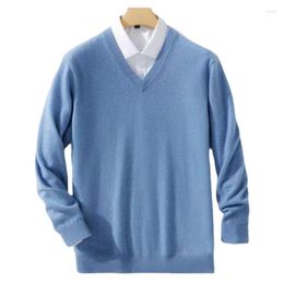 Men's Sweaters Knitted Sweater For Men Business Casual Classic V-neck Pullovers 2023 Winter Cashmere Cotton Blend Comfortable Knitwears