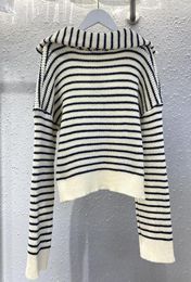 Women's Sweaters Fall 2023 Sweater Temperament Navy Collar Striped