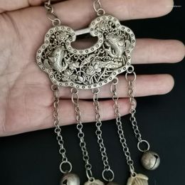 Pendant Necklaces Chinese Tibetan Silver Longevity Lock Fringe Rich And Double Hollowed Out Old Chain Gift