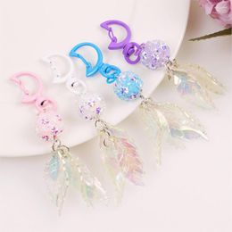 Keychains Nedar Crystal Plant Leaves Moon Creative Leaf Pendant Keyring For Women Men Cute Key Chain Charm Bag Accessories Gift