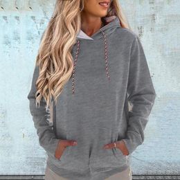 Women's Hoodies Women Fall Winter Hoodie Drawstring Big Patch Pocket Loose Pullover Solid Color Soft Warm Elastic Cuff Casual Daily Lady Top