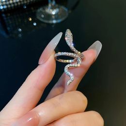 Gothic Rhinestones Open Snake Ring Adjustable Animal Rings Reptile for Men Women Fashion Punk Boy Girl Birthday Jewelry Gifts Wholesale YMR005