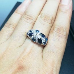 Cluster Rings Per Jewellery Natural Real Sapphire Starfish Style Ring 925 Sterling Silver 0.6ct 4pcs 0.34ct 5pcs Gems For Men Or Women