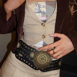Belts Fashion Men Teens Relief Round Waist Belt PU Adjustable Style Cowboy Strap