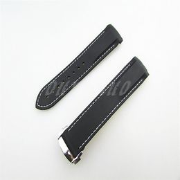 22mm NEW Black With White stitched Diver Rubber band strap with deployment clasp For Omega Watch267C