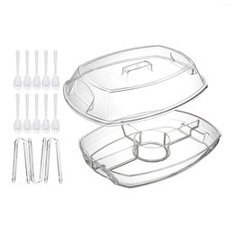 Plates Fruit Ice Serving Tray Set 4 Compartments Durable Appetizer Platter Salad Versatile Removable 3 Layer For Picnic