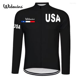 Racing Jackets Spring Summer Thin Pro Team Black White Long Sleeve Cycling Jersey Bike Shirt USA Road Gear Reflective Stripe 8004