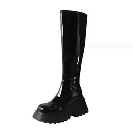 Punk Style Woman Knee-High Boots Zipper Fashion Patent Leather Long Booties Autumn Winter High Heel Ladies Shoes For Girls Shoes