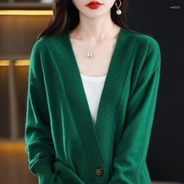Women's Sweaters Autumn/Winter Wool Apparel Coat Knitted V-neck Solid Colour Cardigan Soft And Loose Blouse