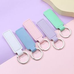 Keychains Lanyards Short Doublesided PU Leather Keychain Car Thread Gift Metal Pendant Waist Strap Key Chain Simple Keyholder 230831