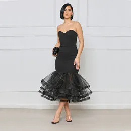 Casual Dresses Women Cascading Ruffles Mermaid Elegant For 2023 Sexy Strapless Sleeveless Backless Body-shaping Party Club Dress