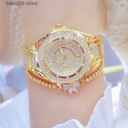 Other Watches 2023 Crystal Diamond es For Women Gold Original Elegant Ladies With Bracelet Set Rose Gold Gift For Girlfriend Wife T230905