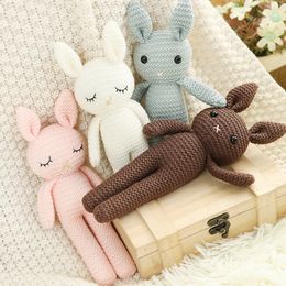 Super Cute Knitted Bunny Doll Stuffed Ins Plushie Rabbit Toy Baby Comfort Doll Crochet Animal Wedding Doll Pink Green Brown White 4 Colours