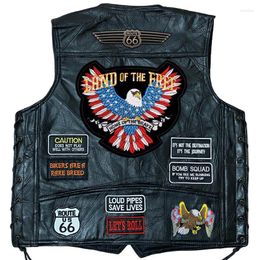 Men's Vests Short Fashion Embroidery Men Leather Vest Single-breasted Sleeveless Jacket Motorcycle Club Coat Punk For Male Waistcoat