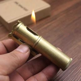 Metal Rotary Windproof Kerosene Lighter Retro Manual Trench Horizontal Sideslip Ignition Smoking Accessories Gadget For Men AH1J