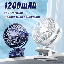 Electric Fans USB Mini Clip Fan Battery Operated Rechargeable Table Fan Rotation Wind Cooling Desktop Fan for Baby Stroller Cart R230901