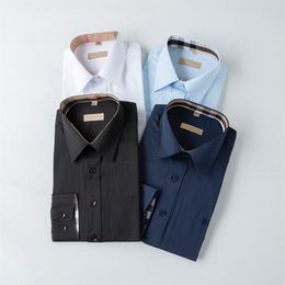 Men's Dress Shirt Slim Fitted Spread Collar Plaid Stripe Long Sleeve Pure Cotton Designer Brand Spring Summer Business Office274g
