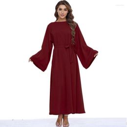 Ethnic Clothing Abaya Long Dress For Muslim Women Pure Colour A-line Loose Sleeves Dresses Dubai UK Modest Elegant Turkey Islam Robe