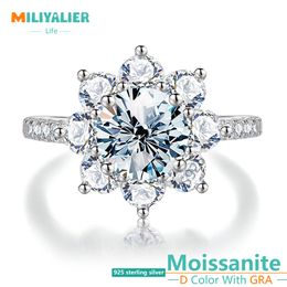 Wedding Rings MILIYALIER VVS1 12CT Sunflower Ring For Women Promise Engagement S925 Sterling Silver GRA Certified Jewellery 230831