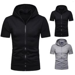 Men's T Shirts Fashion Hooded Shirt Zipper Short Sleeved Tops Summer Breathable