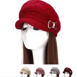 New Ladies Hat Winter plus cashmere rabbit hair hat fashion crystal bow knitted hat286G