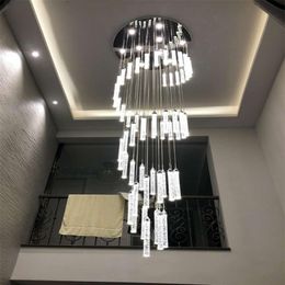 Lamp Chandelier Light For High Ceiling Entryway Stairs Hanging Spiral Long Lamps Crystal Staircase Chandelier Hanging Lights2413