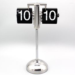 Table Clocks Retro Auto Flip Clock Vintage Page Digital Scale Stainless Steel Flap Adjustable Stand Desk Watch Decoration