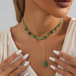 Pendant Necklaces Creative Natural Stone Bead String Emerald Necklace Charm Personality Temperament Women's Jewelry Gift