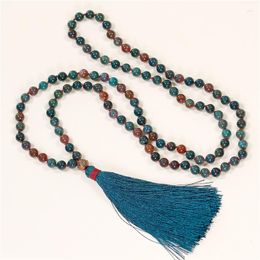 Anhänger Halsketten Blutstein Perlen 108 Mala Halskette Yoga Meditation mit langer Quaste geknoteter Lotus Feiner Schmuck Tropfen