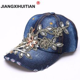 Ball Caps Women's Baseball Cap Diamond Painting Embroidery Flower Denim Hats Jeans Woman Female Cap Cowboy Summer Sun Hat 230831