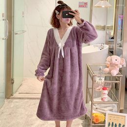 Women's Sleepwear Outdoor Coral Fleece Robes Pyjamas Thick Home Clothes Nightdress Sleep Gown Autumn Winter Warm Female Princess