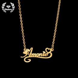 Pendant Necklaces Diamon Fashion Personalized Name Charm Necklace for Women Customized Hollow Heart Choker Nameplate Jewelry Chain 230831