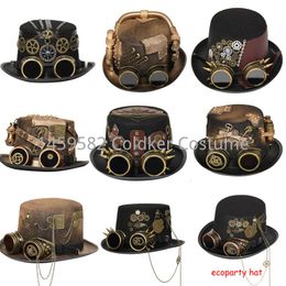 Wide Brim Hats Bucket Steampunk Men Hat With Goggles Gay Top Bowler Vintage Halloween Gothic Carnival Nightclub 230831