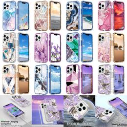 3 in 1 shockproof protective phone case for iPhone 15 Pro Max 14 13Pro 12 11 Pro XS XR Plated marble Armour cover