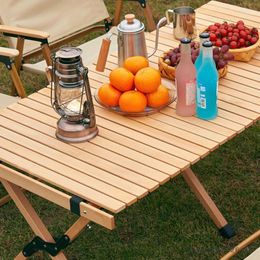 Camp Furniture Beech Egg Roll Table Outdoor Solid Wood Folding Self-driving Tour Portable Camping Picnic tables and Chairs